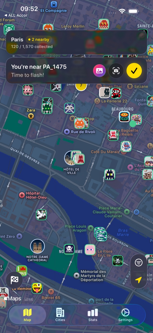 The mosaic map in InvaderHunter on iPhone